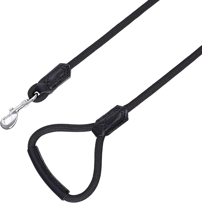 Mile High Life | Premium Leather Dog Leash | Strong Rope Leash | Leather Handle | Zinc Alloy Strong Clasp | Small Medium Large Dogs | 4/5/6 Feet(Black, 72 Inch (Pack of 1))