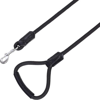 Mile High Life | Premium Leather Dog Leash | Strong Rope Leash | Leather Handle | Zinc Alloy Strong Clasp | Small Medium Large Dogs | 4/5/6 Feet(Black, 48 Inch (Pack of 1))