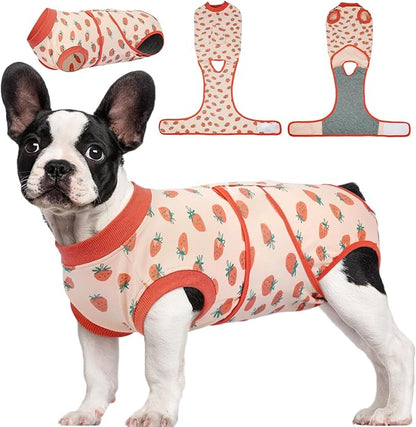 Kuoser Dog Recovery Suit for Female Male Dogs, Post-Surgery Bodysuit for Spay Neuter, Dog Onesie After Surgery, Anti-Licking Pet Surgical Recovery Suit, PinkStrawberry S