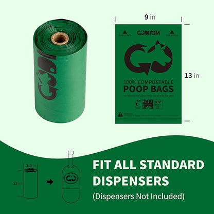 Certified 100% Home Compostable Poop Bags for Dogs, 120 Count Guaranteed Leak Proof and 18 Microns Extra Thick Waste Bag, 8 Rolls of Plant Based Doggie Poop Bag, No Scented with ASTM D6400 & EN13432