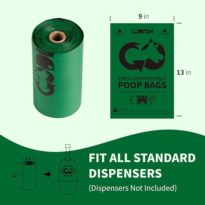 Certified 100% Home Compostable Poop Bags for Dogs, 270 Count Guaranteed Leak Proof and 18 Microns Extra Thick Waste Bag, 18 Rolls of Plant Based Doggie Poop Bag, No Scented with ASTM D6400 & EN13432