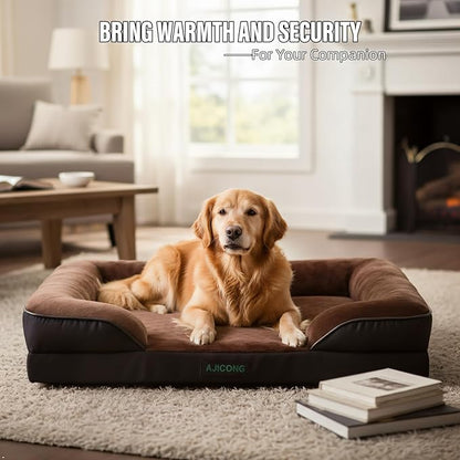 Orthopedic Egg-Shaped Sponge Dog Bed Medium Size Dog with Sides, Removable Cover and Non-Slip Bottom (Brown, 42 * 32 * 8.5)