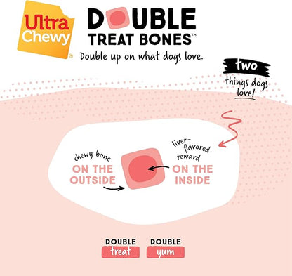 Ultra Chewy Liver Double Treat Bones: Long-Lasting Dog Treats Made in USA for Large and Small Breeds, Highly Digestible, Ideal for Aggressive Chewers (12 Count)
