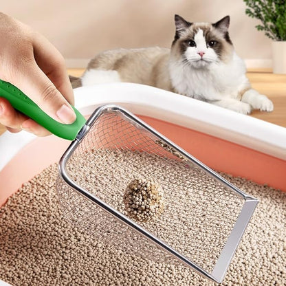 Apidgrowth Metal Cat Litter Scoop,Sturdy Litter Cleaner Corner Shovel,Stainless Steel Mesh Litter Shovel,Easy to Clean Reptile Terrarium Sand Waste(Green)-Christmas