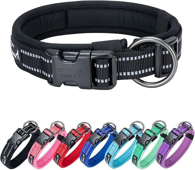 EXCELLENT ELITE SPANKER Reflective Dog Collar Classic Soft Padded Breathable Nylon Adjustable Pet Collar with Quick Release Buckle for Boy Girl Male Female Small Medium Large Dogs Training(Black-M)
