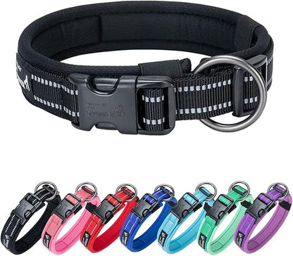 EXCELLENT ELITE SPANKER Reflective Dog Collar Classic Soft Padded Breathable Nylon Adjustable Pet Collar with Quick Release Buckle for Boy Girl Male Female Small Medium Large Dogs Training(Black-L)
