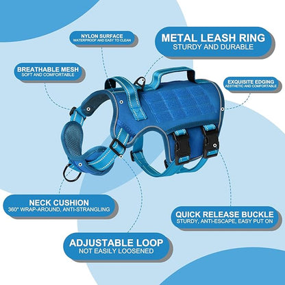 Dog Harness for Large Dogs Heavy Duty, No Pull Tactical Dog Harness with Molle System, Easy On and Off Service Dog Vest, Breathable Padded, Adjustable Reflective Pet Vest for Walking Hiking Training