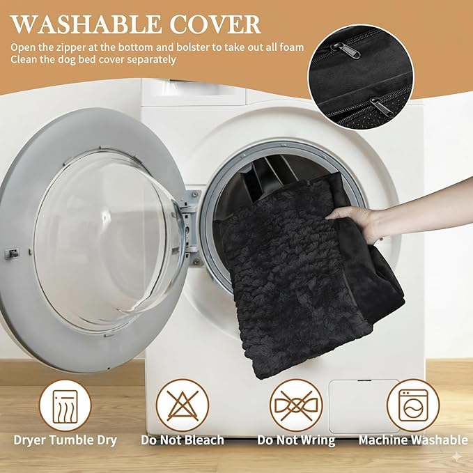 Comfort Expression Orthopedic Dog Bed for Extra Large Dogs 53x42 Inch, Waterproof Supportive Egg Crate Foam XXL Pet Bed with Removable Bolsters, Dog Couch with Washable Cover & Non-Slip Bottom, Black