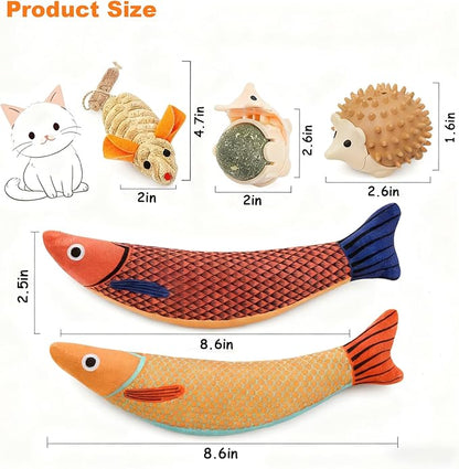 LNOVANT 4-Pack Cat Toys for Indoor Cats: Interactive Catnip Silvervine Toys with Mice, Balls & Saury Fish for Chewing and Scratching - Kitten Toys, Catnip, Cat Stuff and Supplies