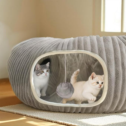 MOYMO Cat Tunnel Bed for Indoor Cats, Peekaboo Cat Cave Bed,Soft Cat Donut Tunnel for Kitten Large Cats, Cat Tunnel Christmas Tree Skirt, Grey