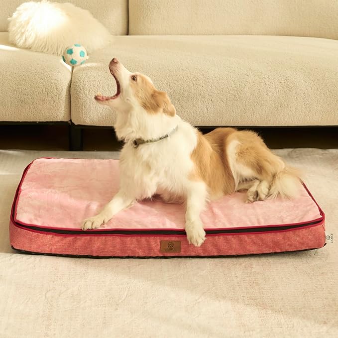 LIORCE Memory Foam XL Dog Bed - 4” Thick Orthopedic Beds for Extra Large Dogs - Waterproof Dog Bed with Removable Washable Cover & Wrap-Around Zipper - Ultimate Comfort and Easy Maintenance, Pink