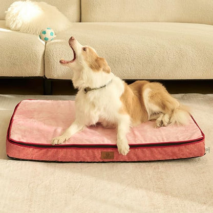 LIORCE Memory Foam XL Dog Bed - 4” Thick Orthopedic Beds for Extra Large Dogs - Waterproof Dog Bed with Removable Washable Cover & Wrap-Around Zipper - Ultimate Comfort and Easy Maintenance, Pink