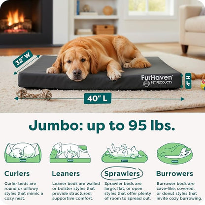 Furhaven Water-Resistant Orthopedic Dog Bed for Large Dogs w/ Removable Washable Cover, For Dogs Up to 95 lbs - Indoor/Outdoor Logo Print Oxford Polycanvas Mattress - Stone Gray, Jumbo/XL
