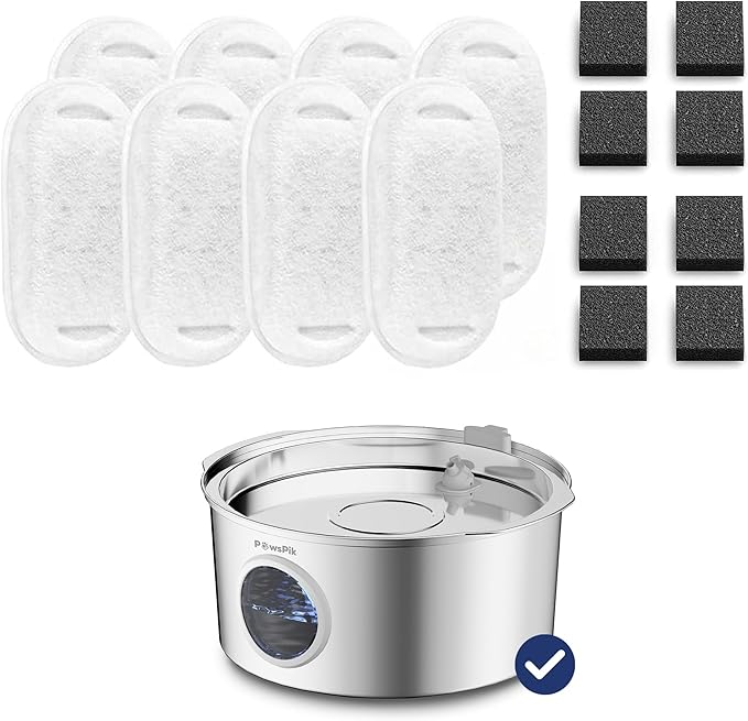 PawsPik Replacement Filters for PawsPik Stainless Steel Dog Water Fountain, 1.8-Gal, 8 - Pack