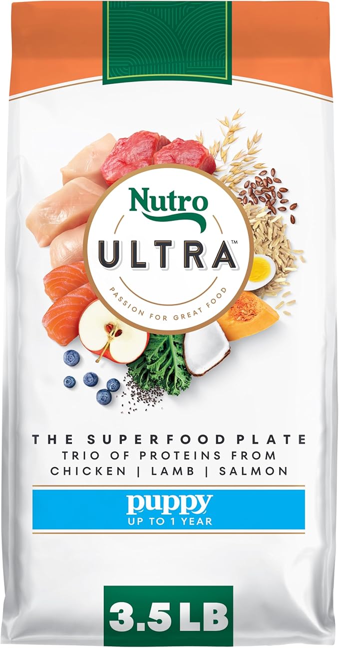 Nutro Ultra High Protein Dry Puppy Food, Trio of Proteins from Chicken, Lamb and Salmon, 3.5 lb Bag