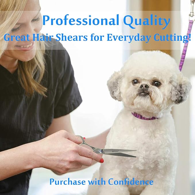 JASON 7" Straight Dog Grooming Scissors, Ergonomic Pets Grooming Shears, Premium Cats Trimming Kit with Offset Handle and Jewelled Screw, Sharp, Comfortable Christmas Gift