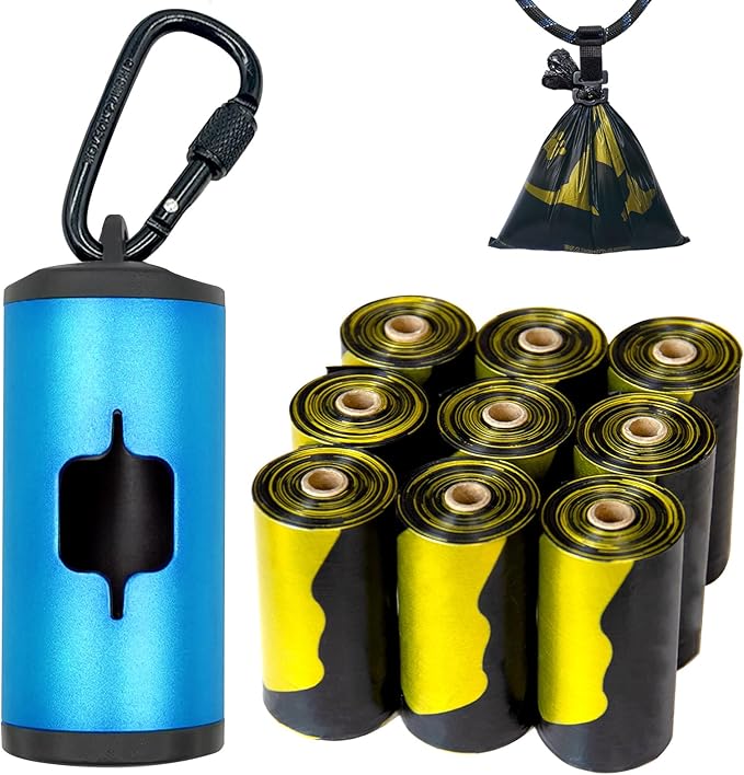 Metal Dog Poop Bag Holder w/Leash Clip|Durable Scratch-Resistant Aluminum|135 Bags+3 Accessories（Blue）