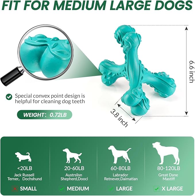CVALIN Dog Chew Toys for Aggressive Chewers Large Breed,Indestructible Bones Toy，Durable Cleaning Toothbrush Natural Rubber Dog Toys… (Blue)
