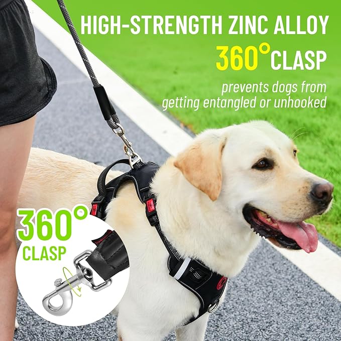 Rope Dog Leash 4 FT, 1/2 Inch Heavy Duty Round Dog Leash with Soft Padded Non-Slip Handle, Reflective Nylon Rope & Strong Metal Clip for Medium Large Giant Dogs,Black