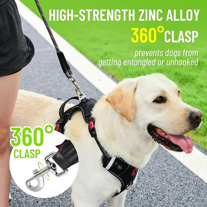Rope Dog Leash 4 FT, 1/2 Inch Heavy Duty Round Dog Leash with Soft Padded Non-Slip Handle, Reflective Nylon Rope & Strong Metal Clip for Medium Large Giant Dogs,Black