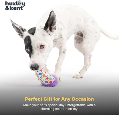 Huxley & Kent Funny Dog Toy w/Squeaker – Power Plush Squeaky Dog Toys for Small Dogs – Durable Small Stuffed Animal for Indoor Play & Fetch - Tiny Tuff Polka Dot Party Hat