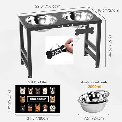 ADENGL Elevated Dog Bowls,16inch Tall Pet Bowl Holder, Raised Bowl Stand with 2 Stainless Steel Bowls (68oz) and Spill-Proof Mat, Dog Feeder for Large Extra Large Breeds