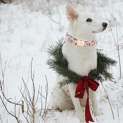 Elegant little tail Christmas Dog Collar, Pink Gingerbread Man Print Pet Collar Dog Durable Cute Dog Collars Winter Holiday Male or Female Pet Gift Adjustable Dog Collar for Medium Dogs
