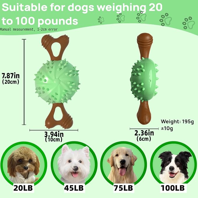 sidaeren Dog Toys,Hybrid Dog Chew Toy for Aggressive Chewers, 2-in-1 Durable Wood-Plastic Bone & TPR Spike Ball, Natural Wood Scent, Integrated Safe Design for 20-100 lbs Medium Large Breeds
