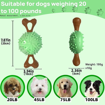 sidaeren Dog Toys,Hybrid Dog Chew Toy for Aggressive Chewers, 2-in-1 Durable Wood-Plastic Bone & TPR Spike Ball, Natural Wood Scent, Integrated Safe Design for 20-100 lbs Medium Large Breeds