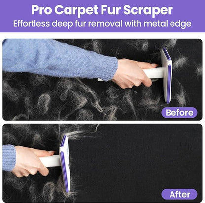 Multi-Use Pet Hair Removal Tool: DELOMO Handheld Fur Rake Scraper – Metal Side for Deep Cleaning on Carpets, Rugs & Car Mats, and Rubber Side for Gentle Cleaning on Couches – Ideal for Pet Homes