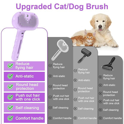 Dog Brush Cat Brush for Shedding, Pet Spray Steam Brush for Dogs Cats,Anti-Static Hair Removal Grooming Comb Long Short Haired Pets Barber Tool,purple