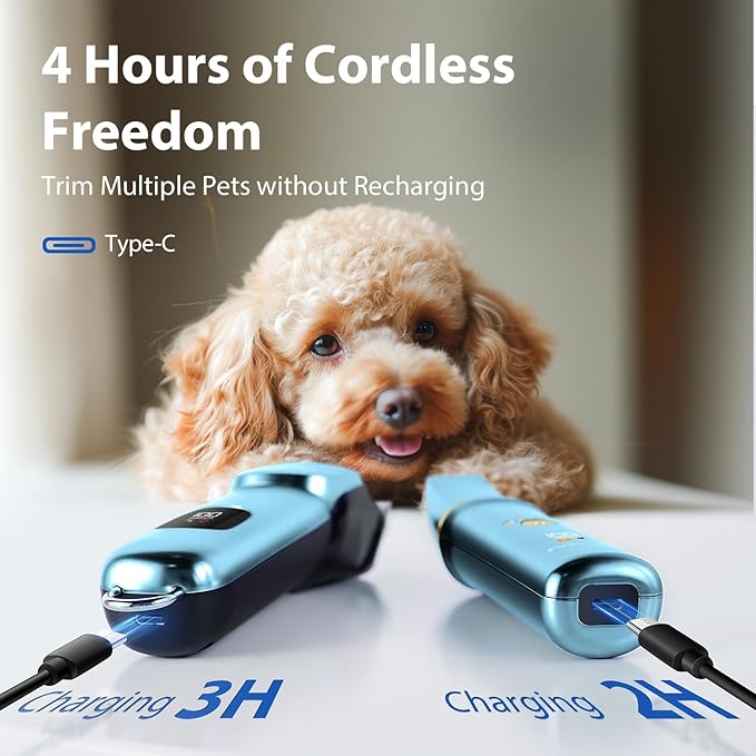 FuzzyFix Dog Grooming Kit, Dog Clippers for Grooming for Thick Curly Coats, Professional Pet Hair Shaver Paw Trimmer Cordless Rechargeable Low Noise for Dogs Cats Animals Face Ear