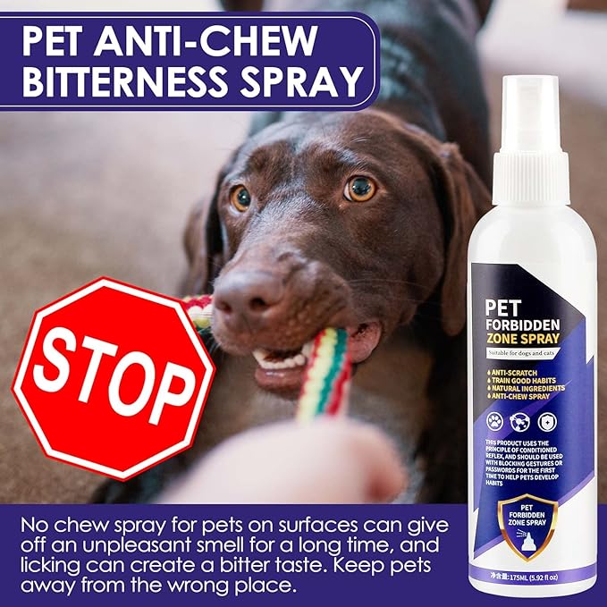Bitter Apple Spray for Dogs to Stop Chewing, 175ML No Chew Spray for Dogs, Natural Dog Deterrent Spray for Pet Behavior Training, Indoor & Outdoor Safe, Alcohol Free/Non-Toxic/No Sting & No Smell