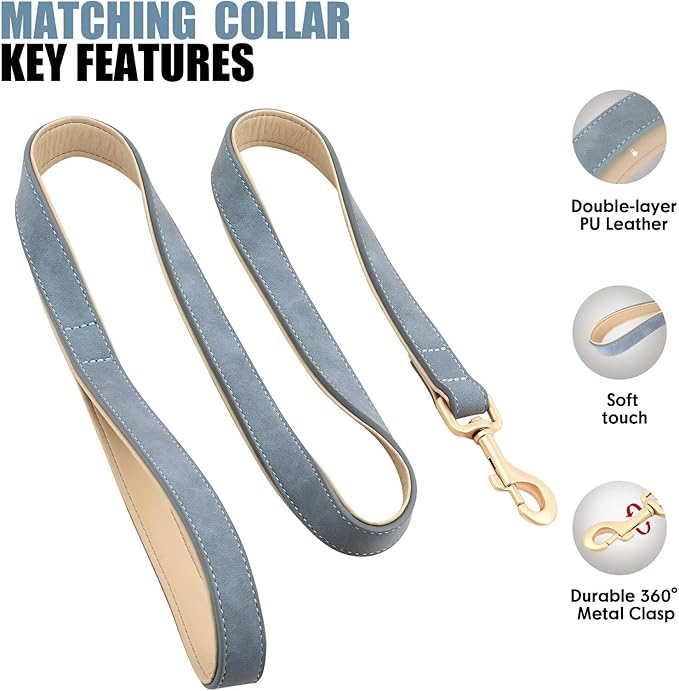 Beirui Soft Padded PU Leather Dog Collar and Leash Set, Durable Dog Leash and Collar Set with Metal Buckle, Breathable Pet Collars with 4FT Leash for Small Dogs(Blue, Neck 10-13")