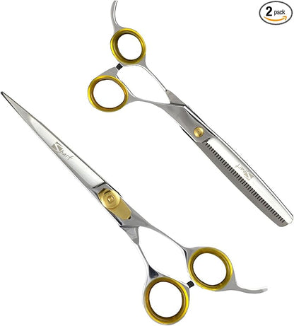 Sharf Gold Touch Pet Grooming Shear Kit 7.5 Inch Straight & 6.5" 42-Tooth Thinning Scissors