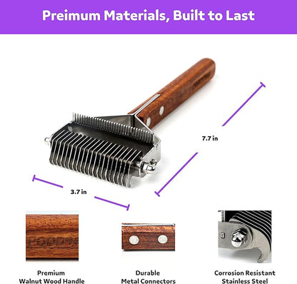 Poodoodle 2 in 1 Dogs Cats Dematting Grooming Comb, Perfect Deshedding Undercoat Rake for Poodle & Goldendoodle, Efficiently Detangling Shedding Loose Hair & Matted Fur, All Long Haired Pet (Dark)