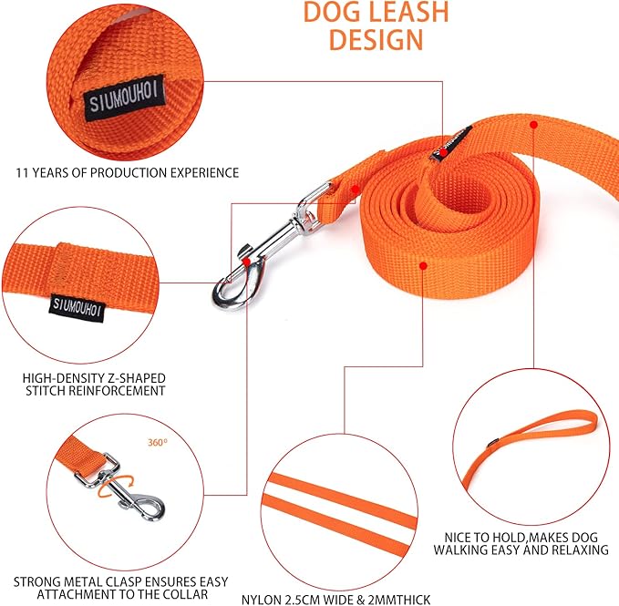 Siumouhoi Strong Durable 6ft Nylon Dog Training Leash, 1 Inch Wide Traction Rope, for Small and Medium Dog (Orange, 6 Feet)