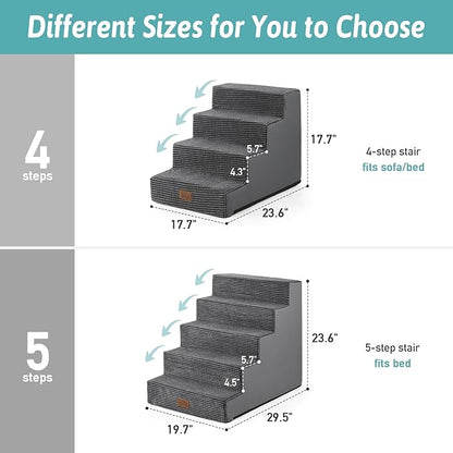 COZY KISS Dog Stairs for Small Dogs, 17.7" Extra Wide Right-Angle Pet Stairs for Couch and Beds, Anti-Slip Dog Steps for Old Cats and Lowrider, 17.7x23.6x17.7 inch, Dark Grey
