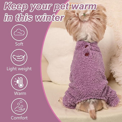 Dog Sweaters for Small Dogs Winter Dog Pajamas Sized Dogs Boy Girl Fleece Pet Clothes Puppy Outfit 4 Legs Jumpsuits for Chihuahua Yorkie Cat Apparel, Purple, M