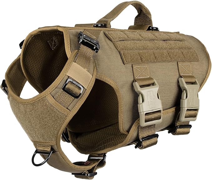 ICEFANG GN3 Tactical Dog Harness with 6X Buckle,Dog Molle Vest with Handle,3/4 Body Coverage,Hook and Loop Panel for ID Patch,No Pulling Front Clip (M (25"-31" Girth), Coyote Brown)