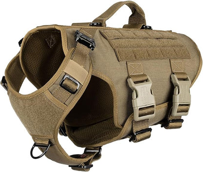 ICEFANG GN3 Tactical Dog Harness with 6X Buckle,Dog Molle Vest with Handle,3/4 Body Coverage,Hook and Loop Panel for ID Patch,No Pulling Front Clip (M (25"-31" Girth), Coyote Brown)
