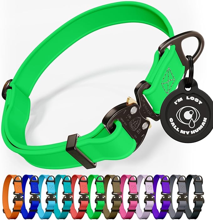 NexaPaw Biothane Dog Collar with Cobra Buckle - Made in USA - QR Code Dog Tag ID Included - Adjustable Heavy Duty Dog Collars for Medium Large Dogs - Waterproof Military Grade Tactical Collar for Dogs