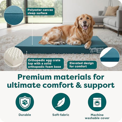 Furhaven Water-Resistant Orthopedic Dog Bed for Large Dogs w/ Removable Washable Cover, For Dogs Up to 95 lbs - Indoor/Outdoor Logo Print Oxford Polycanvas Mattress - Stone Gray, Jumbo/XL