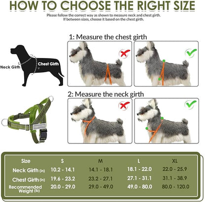 SlowTon No Pull Dog Harness - Heavy Duty Dog Harness and Leash Set for Medium Large Doggies, Reflective Tactical Harness with Soft Padded and Front Clip for Easy Walk and Training (Green S)