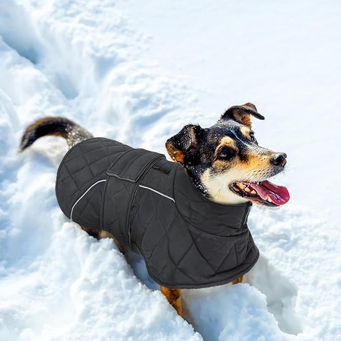 Kuoser Dog Jacket Warm Fleece Lined Dog Coats for Small Dogs, Waterproof Pet Coat Reflective Puppy Snowsuit with Harness Hole for Cold Weather Walking Hiking, Quilted Dogs Winter Vest, Grey, S