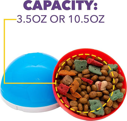 amicus Mini - Crazy Ball Dispenser - Pet Toy - Interactive Treat Dispensing - pet Ball to Keep Them Busy - Slow Feeder - 100g/3.5 oz - Red/Blue