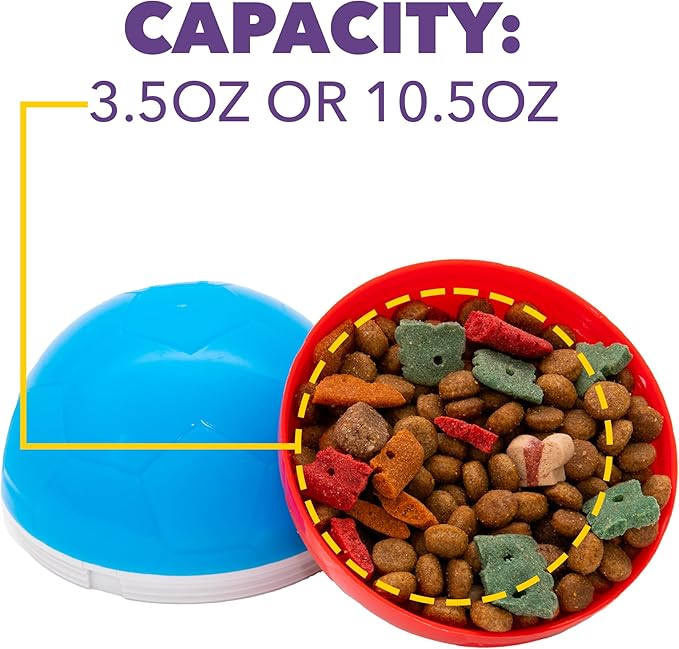 amicus - Crazy Ball Treat Dispenser - Pets Treat Ball - Interactive Treat Dispensing PetsToy - Pets Enrichment Toys - Pets Toys to Keep Them Busy - Slow Feeder - 300g/10.5 oz - Red/Blue