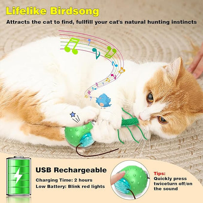 Saolife Interactive Cat Toys for Indoor Cats, Moving Cat Ball with Tail, Fast Rolling on Carpet, Chirping & Motion Activate Toy for Bored Indoor Adult Cats