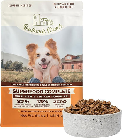 BADLANDS RANCH by Katherine Heigl – Superfood Complete Air-Dried Wild Fish & Turkey Dog Food – High Protein with Superfoods for Daily Wellness & Consistent Nutrition – 64 oz