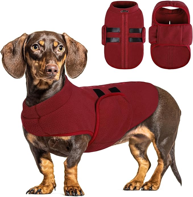 Queenmore XL Dog Sweater, Soft Fleece Vest Pullover Dog Jacket with Leash Hole, Warm Winter Dogs Clothes Cold Weather Doggy Dachshund Sweaters for Large Dogs Cats Boy or Girl (Burgundy, XL)